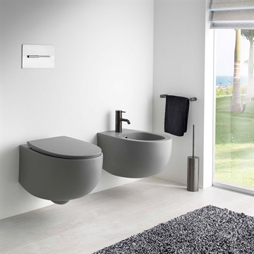 Væghængt toilet Dot II i matt grå porselen 