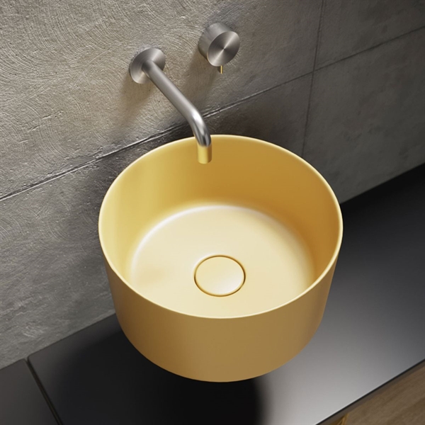 Core I giallo -- Rund servant Ø40 i matt gul porslen som svever på veggen