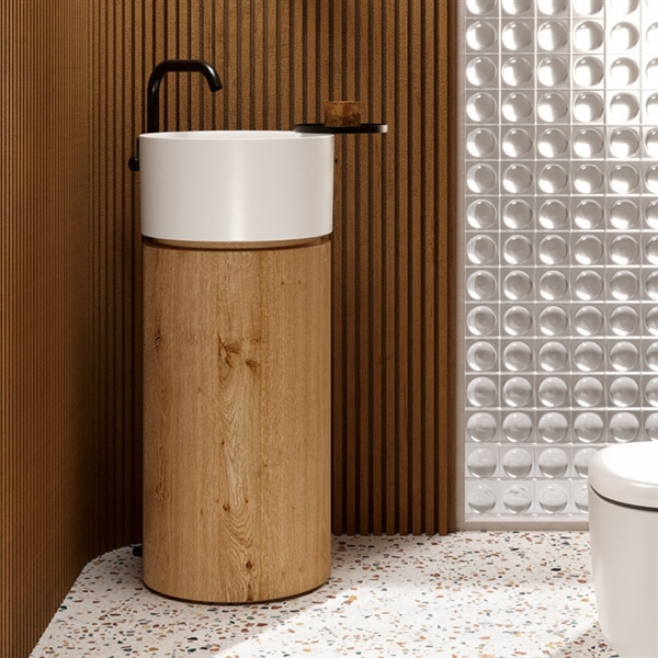 Core I - Rund hvit servant som svever på veggen