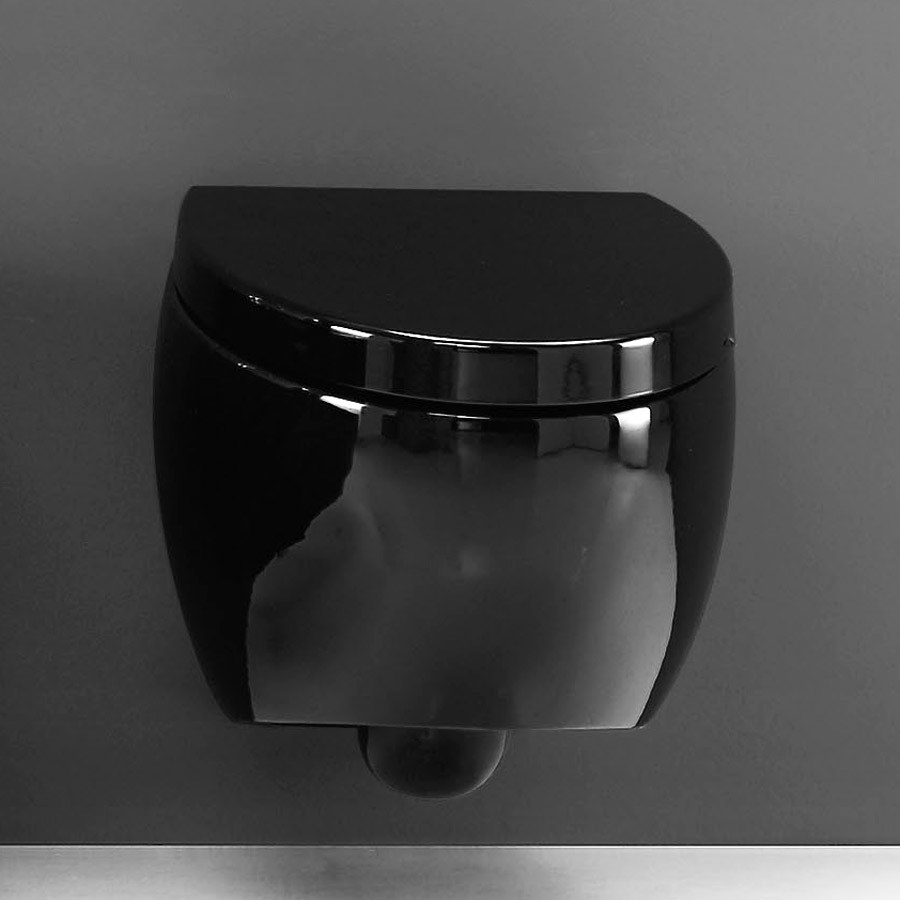 Toalett uten skyllerand, vegghengt i svart porcelæn 