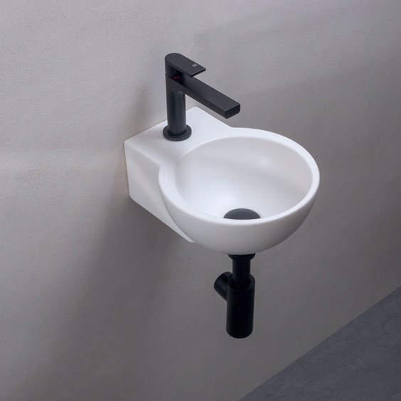 Liten rund servant i matt hvit design